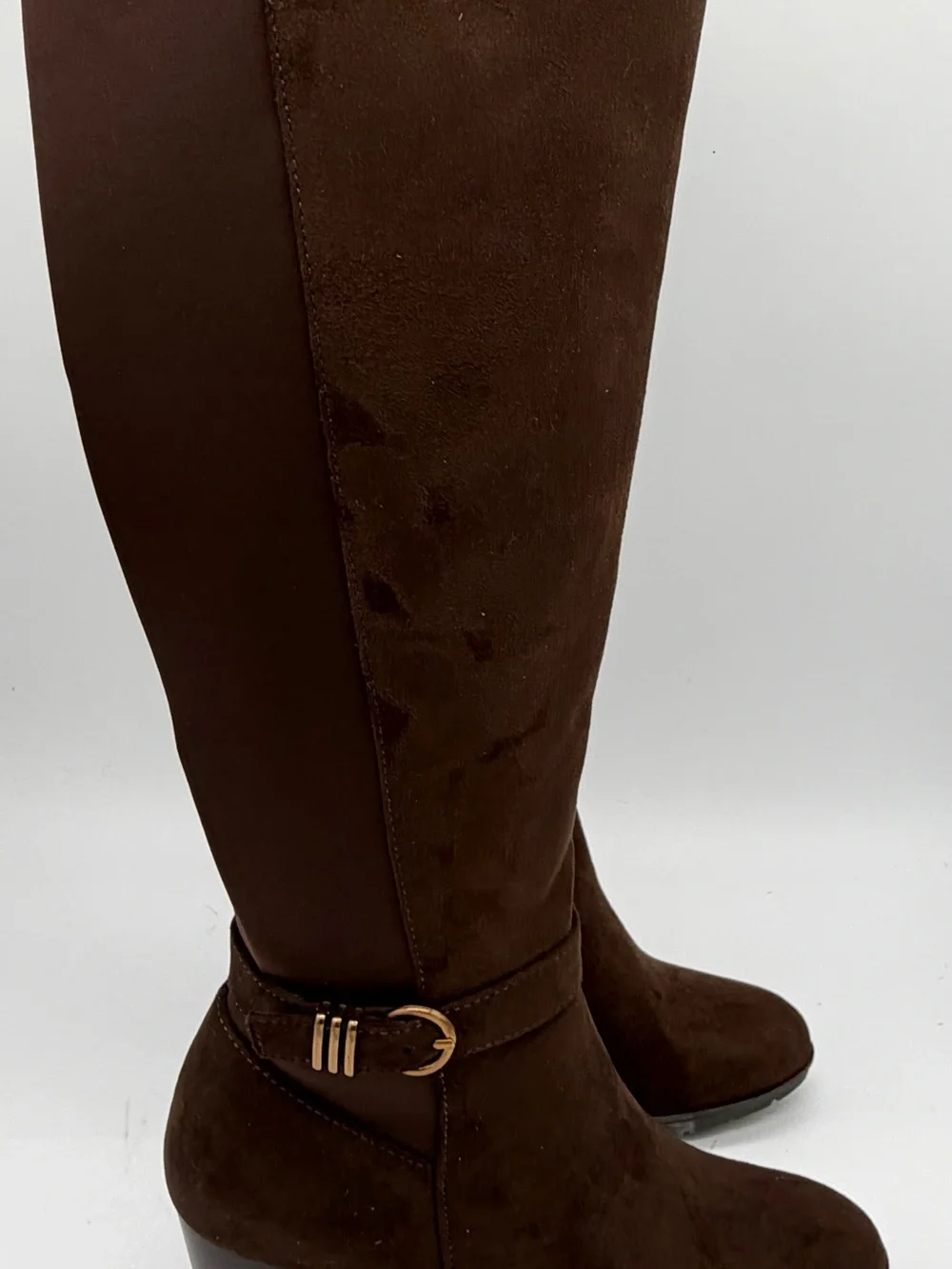 Women's Tall Brown Suede Buckle Riding Boots New Without Box